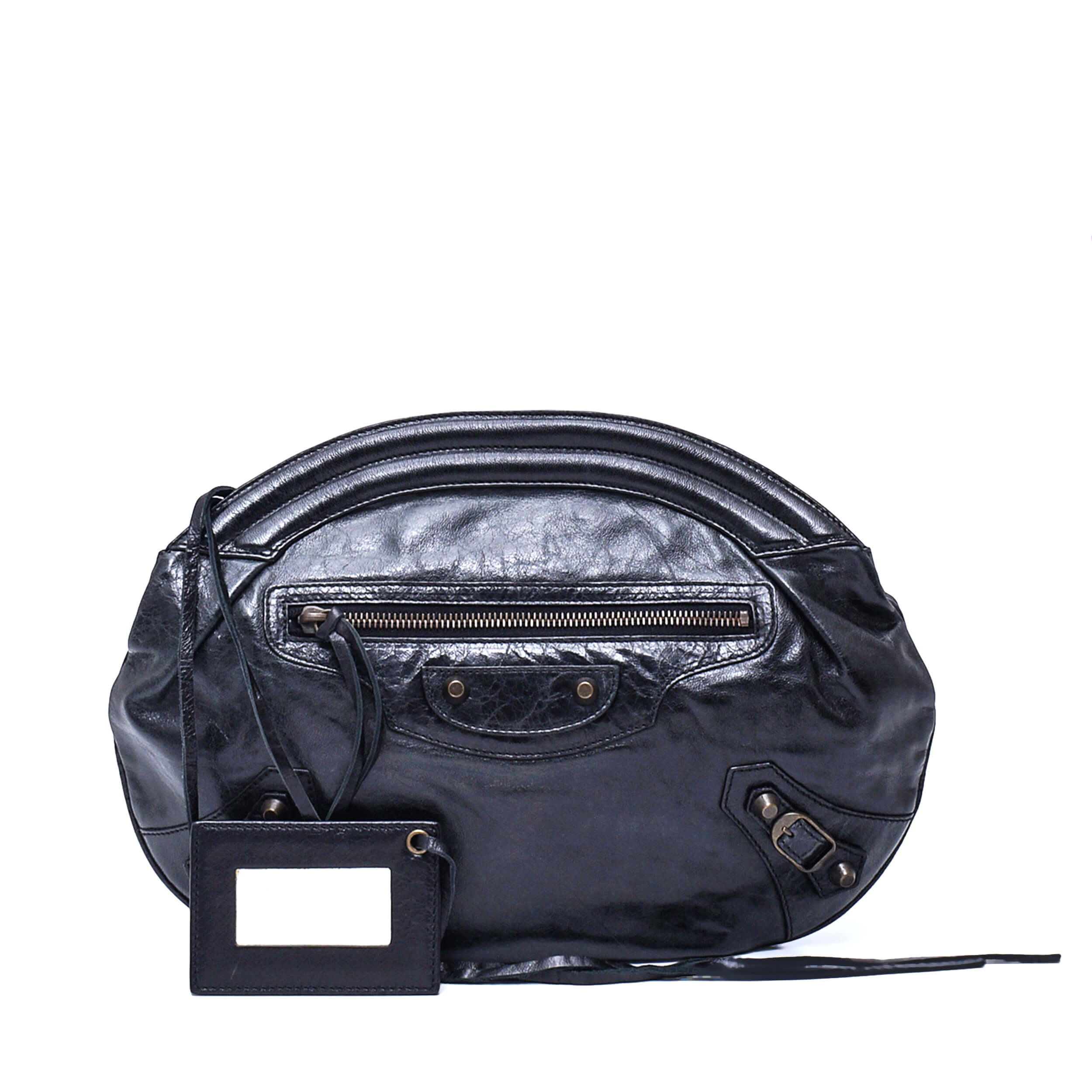 Balenciaga - Black Leather Motocross Oval Clutch